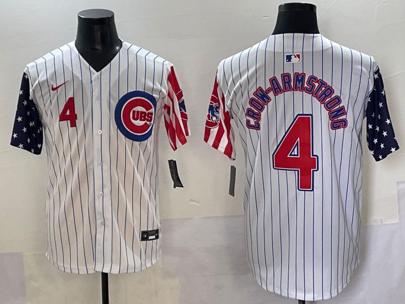 Men 2025 Chicago Cubs 4 Crow-Armstrong White Stripe a generation of national flags Joint Name Nike MLB Jersey style 2